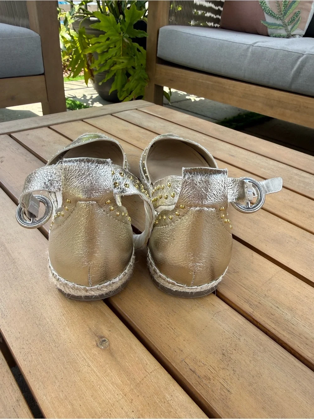 Marc Fisher Gold Metallic Scalloped Ankle-Strap Espadrilles
